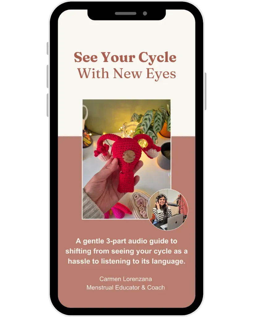 See Your Cycle With New Eyes audio guide mockup showing a phone with the guide